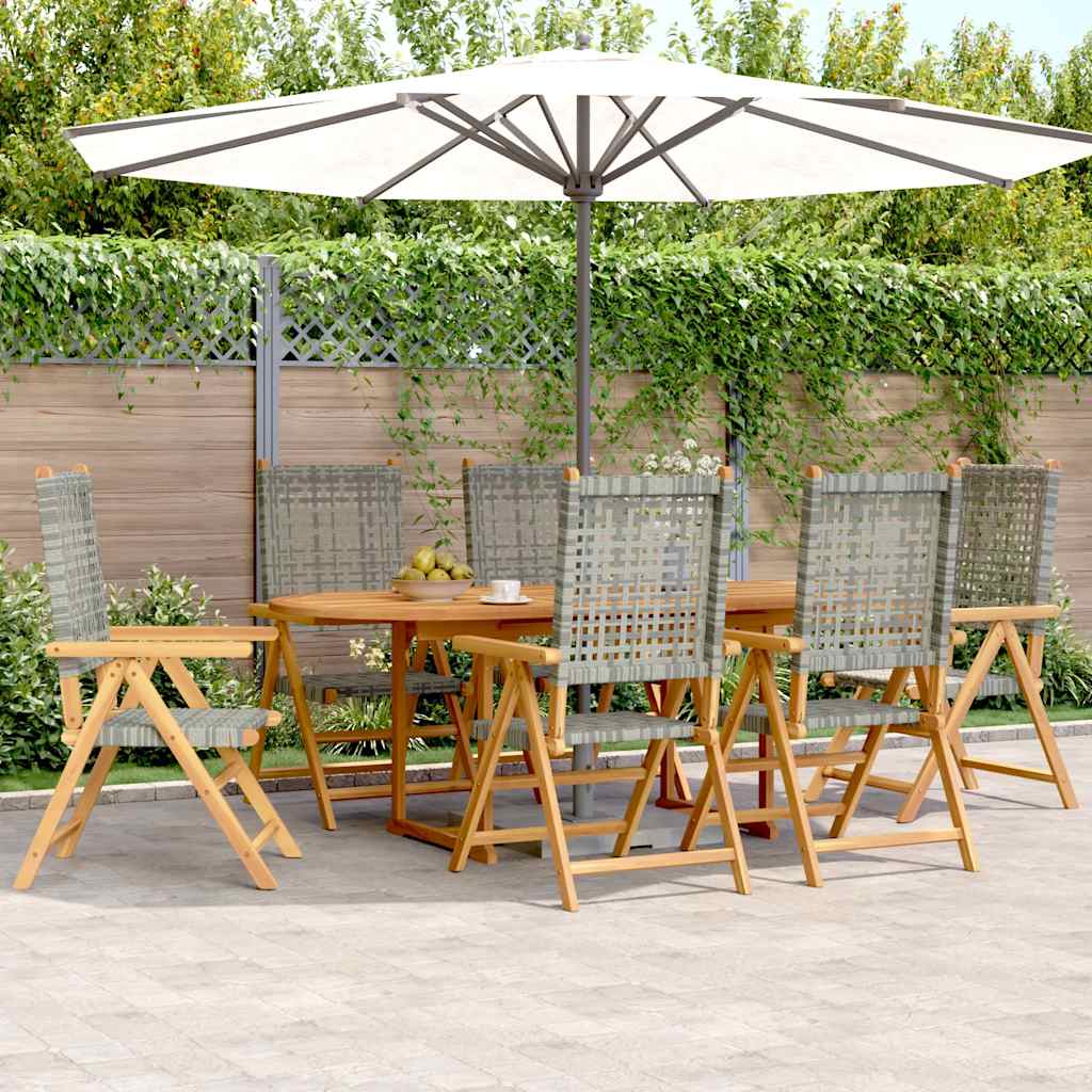 7 Piece Garden Dining Set Grey Poly Rattan and Solid Wood