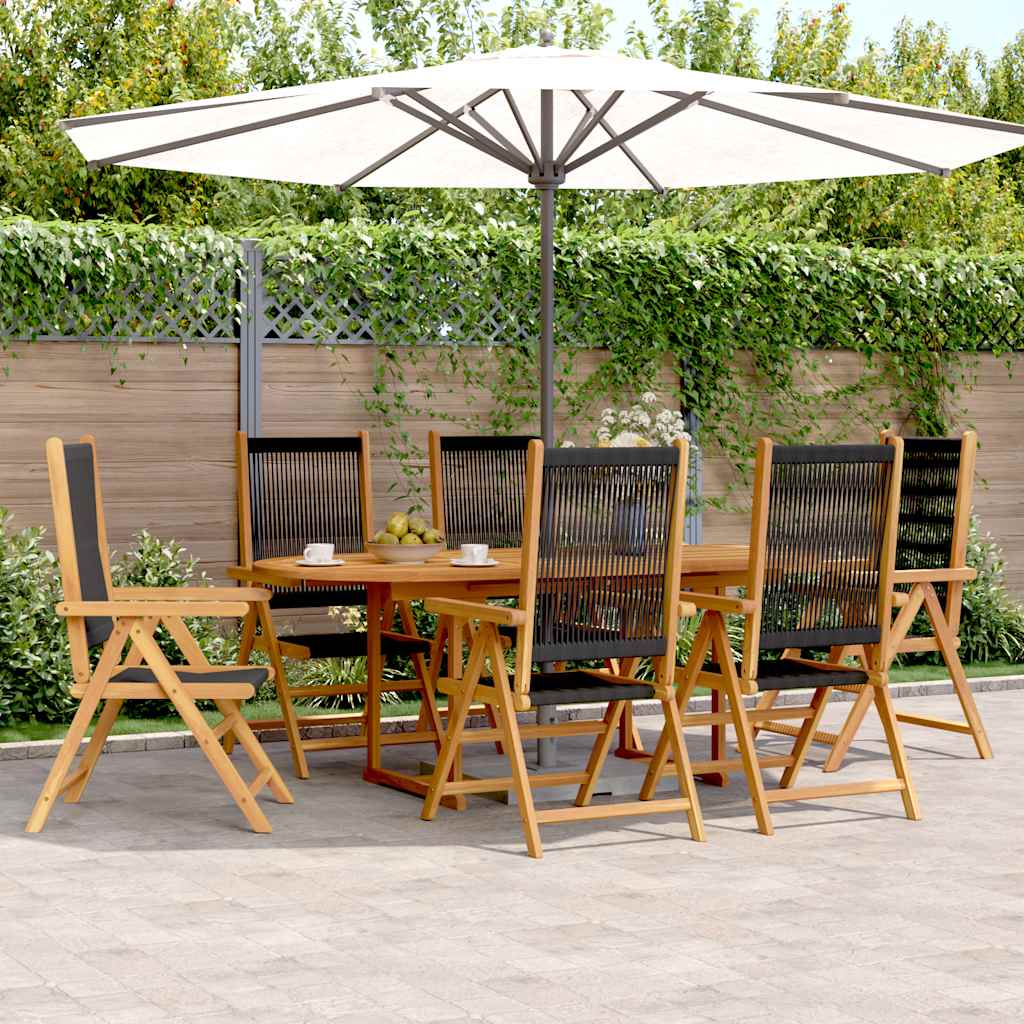 7 Piece Garden Dining Set Black Polypropylene and Solid Wood