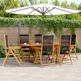 7 Piece Garden Dining Set Black Polypropylene and Solid Wood