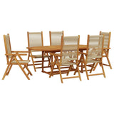 7 Piece Garden Dining Set Beige Polypropylene and Solid Wood