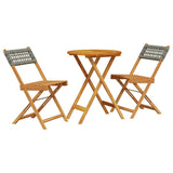 3 Piece Bistro Set Grey Poly Rattan and Solid Wood - Front View