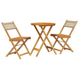 3 Piece Bistro Set Beige Poly Rattan and Solid Wood - Front View