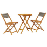 3 Piece Bistro Set Grey Polypropylene and Solid Wood - Front View