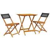3 Piece Bistro Set Black Poly Rattan and Solid Wood - Front View