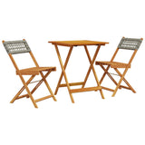 3 Piece Bistro Set Grey Poly Rattan and Solid Wood - Front View
