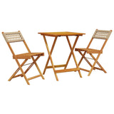 3 Piece Bistro Set Beige Poly Rattan and Solid Wood - Front View