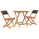 3 Piece Bistro Set Black Polypropylene and Solid Wood - Front View