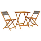 3 Piece Bistro Set Grey Polypropylene and Solid Wood - Front View