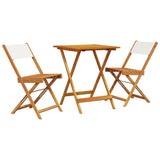 3 Piece Bistro Set Cream White Fabric and Solid Wood - Front View