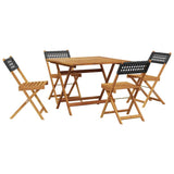 5 Piece Garden Dining Set Black Poly Rattan and Solid Wood - Front View