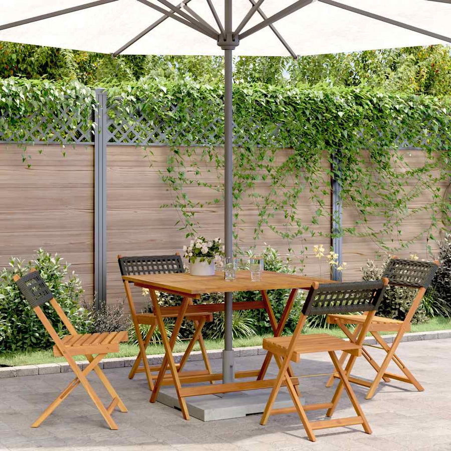 5 Piece Garden Dining Set Black Poly Rattan and Solid Wood