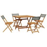 5 Piece Garden Dining Set Grey Poly Rattan and Solid Wood - Front View