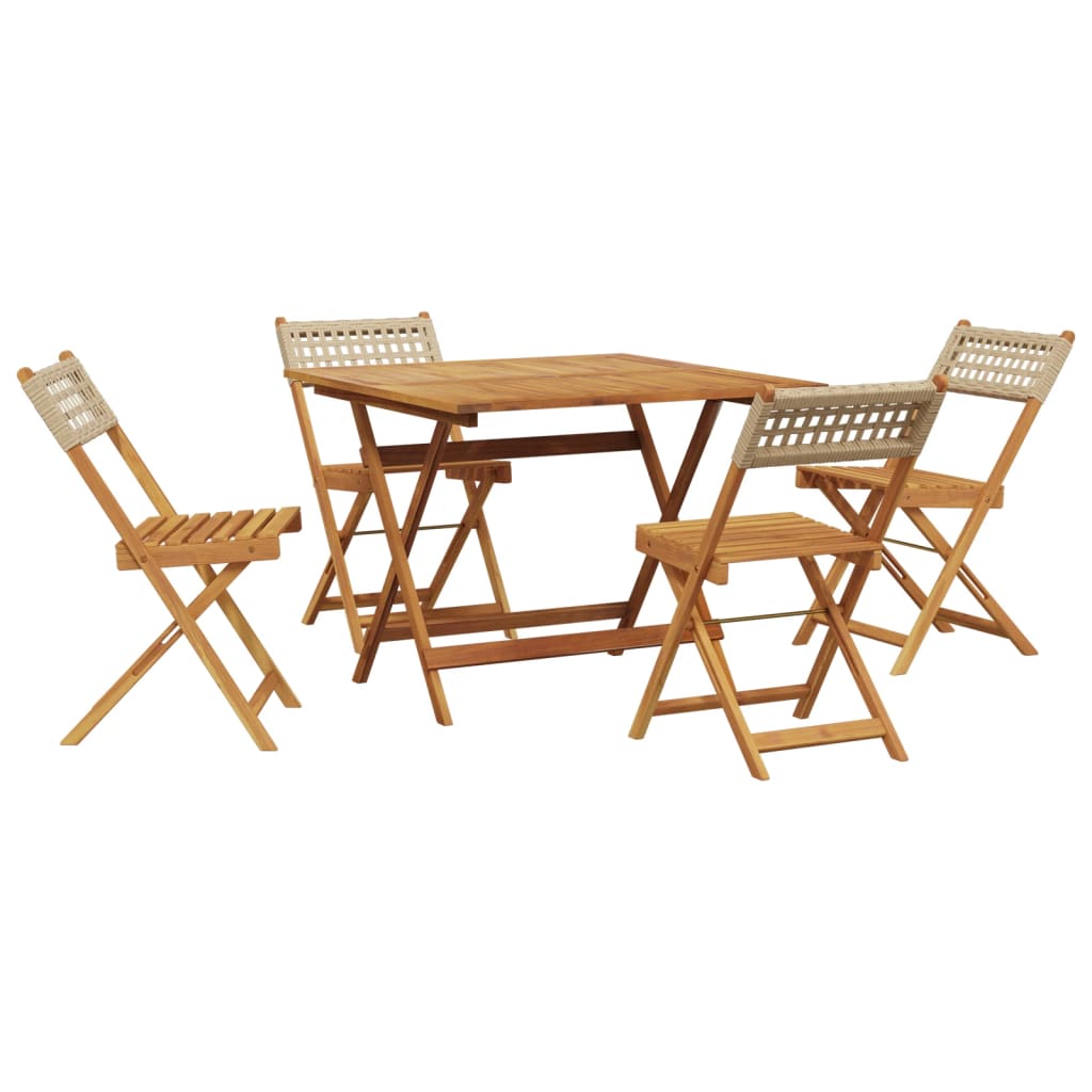 5 Piece Garden Dining Set Beige Poly Rattan and Solid Wood