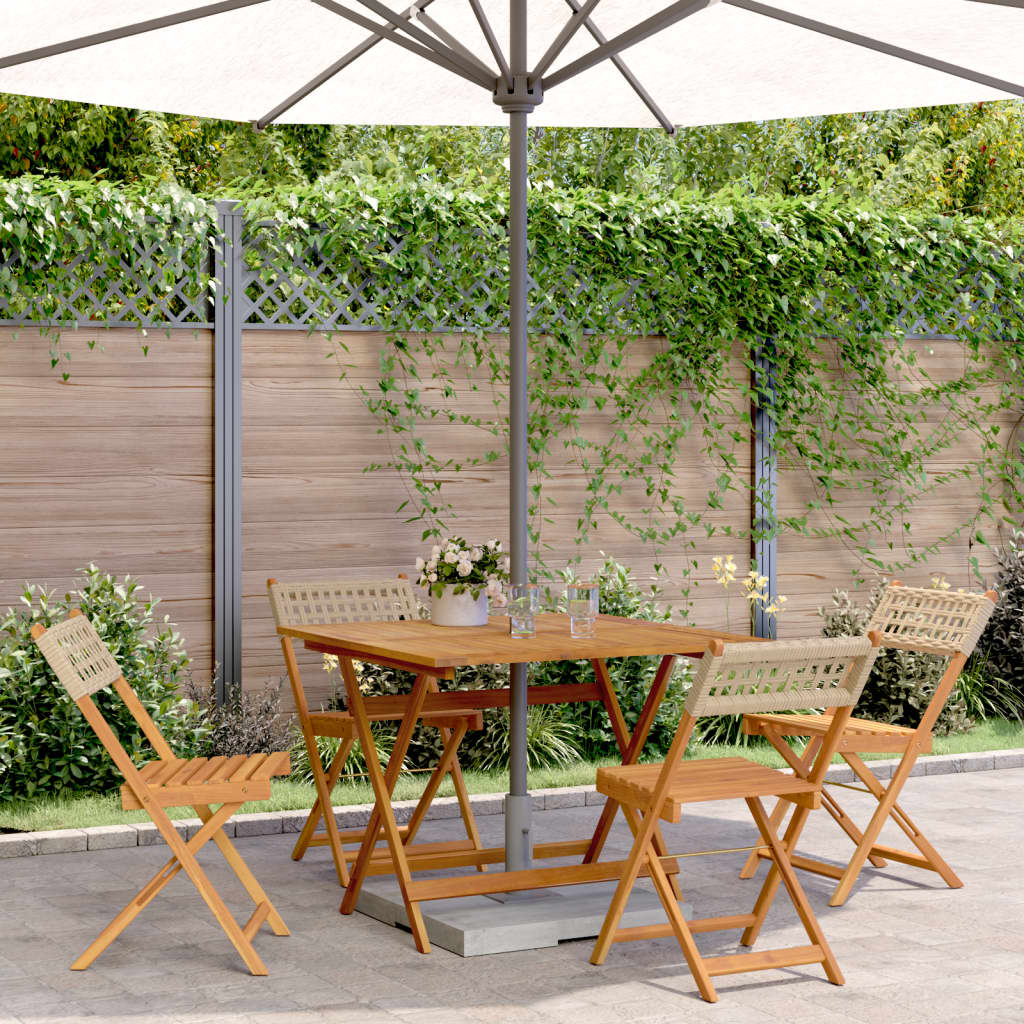 5 Piece Garden Dining Set Beige Poly Rattan and Solid Wood