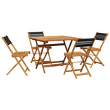 5 Piece Garden Dining Set Black Polypropylene and Solid Wood - Front View