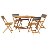 5 Piece Garden Dining Set Grey Polypropylene and Solid Wood - Front View