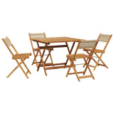 5 Piece Garden Dining Set Beige Polypropylene and Solid Wood - Front View