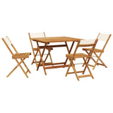 5 Piece Garden Dining Set Cream White Fabric and Solid Wood - Front View