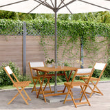 5 Piece Garden Dining Set Cream White Fabric and Solid Wood