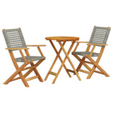 3 Piece Bistro Set Grey Poly Rattan and Solid Wood - Front View