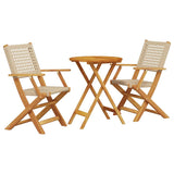 3 Piece Bistro Set Beige Poly Rattan and Solid Wood - Front View