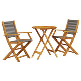 3 Piece Bistro Set Grey Polypropylene and Solid Wood - Front View