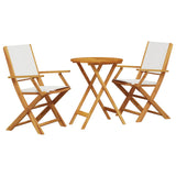 3 Piece Bistro Set Cream White Fabric and Solid Wood - Front View