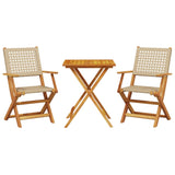 3 Piece Bistro Set Beige Poly Rattan and Solid Wood - Front View