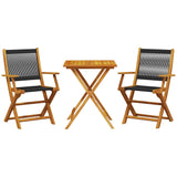 3 Piece Bistro Set Black Polypropylene and Solid Wood - Front View