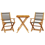 3 Piece Bistro Set Grey Polypropylene and Solid Wood - Front View