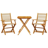 3 Piece Bistro Set Beige Polypropylene and Solid Wood - Front View