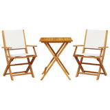 3 Piece Bistro Set Cream White Fabric and Solid Wood - Front View
