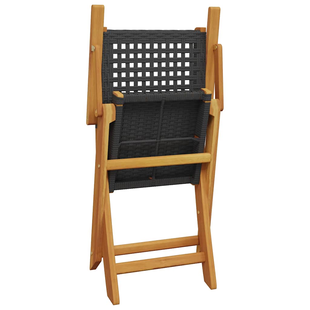 5 Piece Garden Dining Set Black Poly Rattan and Solid Wood