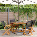 5 Piece Garden Dining Set Black Poly Rattan and Solid Wood