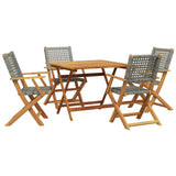 5 Piece Garden Dining Set Grey Poly Rattan and Solid Wood - Front View