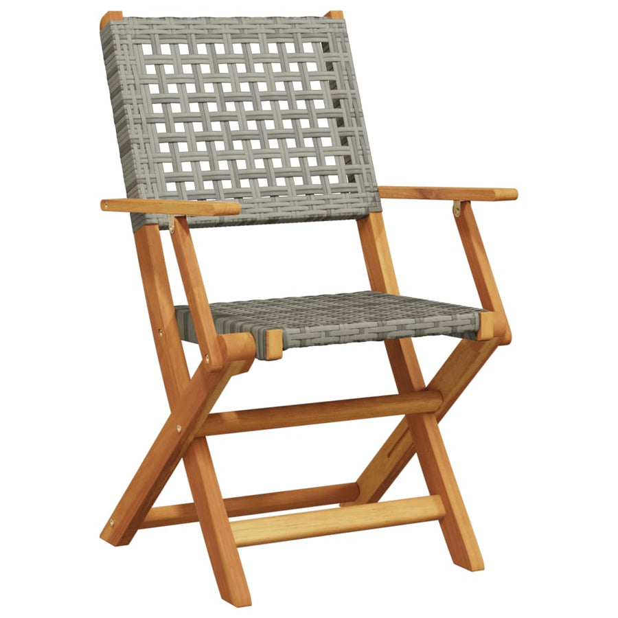 5 Piece Garden Dining Set Grey Poly Rattan and Solid Wood