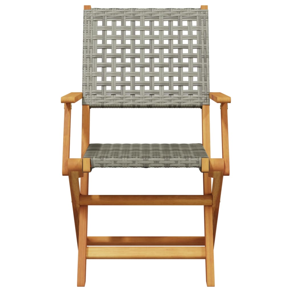 5 Piece Garden Dining Set Grey Poly Rattan and Solid Wood