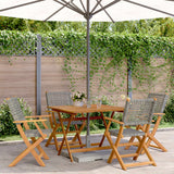 5 Piece Garden Dining Set Grey Poly Rattan and Solid Wood