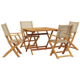 5 Piece Garden Dining Set Beige Poly Rattan and Solid Wood