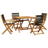 5 Piece Garden Dining Set Black Polypropylene and Solid Wood - Front View