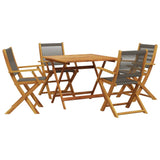 5 Piece Garden Dining Set Grey Polypropylene and Solid Wood - Front View