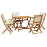 5 Piece Garden Dining Set Cream White Fabric and Solid Wood - Front View