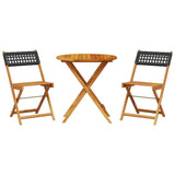 3 Piece Bistro Set Black Poly Rattan and Solid Wood