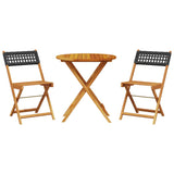 3 Piece Bistro Set Black Poly Rattan and Solid Wood - Front View