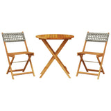 3 Piece Bistro Set Grey Poly Rattan and Solid Wood - Front View