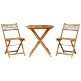 3 Piece Bistro Set Beige Poly Rattan and Solid Wood - Front View