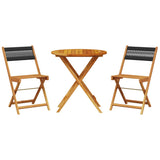 3 Piece Bistro Set Black Polypropylene and Solid Wood - Front View