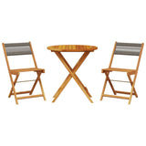 3 Piece Bistro Set Grey Polypropylene and Solid Wood - Front View
