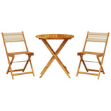 3 Piece Bistro Set Beige Polypropylene and Solid Wood - Front View
