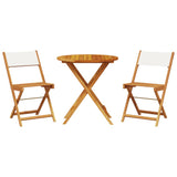 3 Piece Bistro Set Cream White Fabric and Solid Wood - Front View